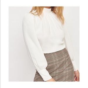 Open back mock neck white blouse NWT